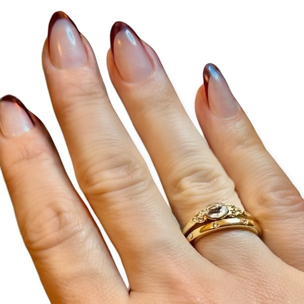 Gold Tone‎ & Rhinestones Band Ring Set Size 6.5